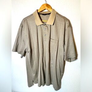 Tasso Elba Polo Shirt Mens XL Tan Golf Striped Short Sleeve Pima Cotton